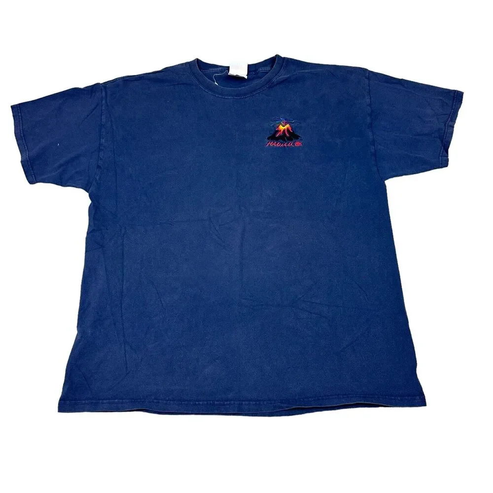Vintage Sgt. Leisure Size‎ XL Navy Blue Embroidered Hawaii Volcano T-Shirt